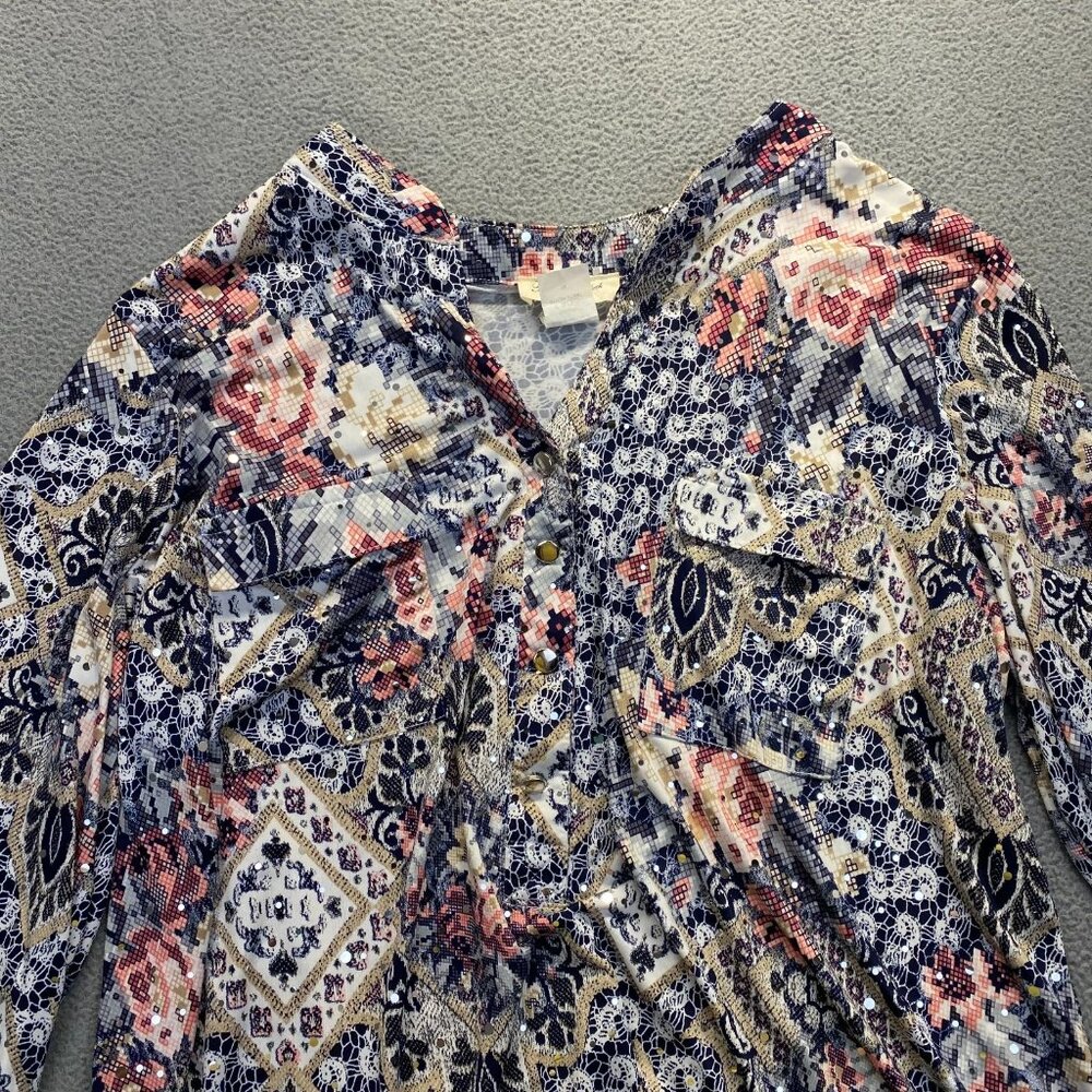 Brittany Black Women's Floral Top Boho Size 1X,sequin,Lighweight,Preppy,Blouse - Picture 3 of 7